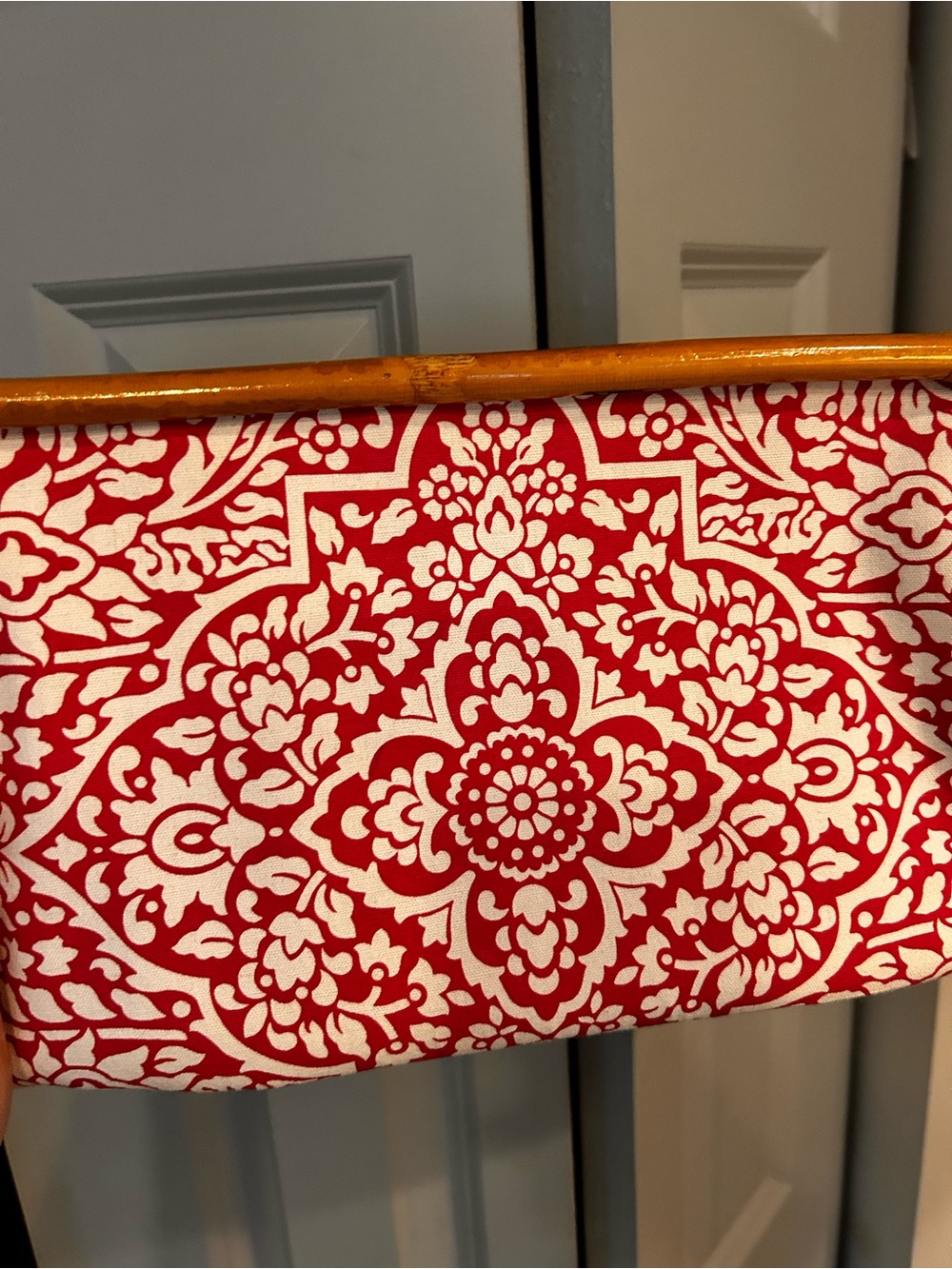 Hot Pink and White Floral Damask Cosmetic Purse w bamboo handles
